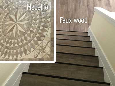Glass floor tiles installed by TLC Tile Pros Tampa